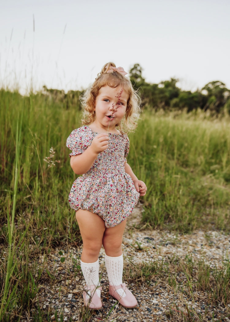 Berry Floral Shirred Romper