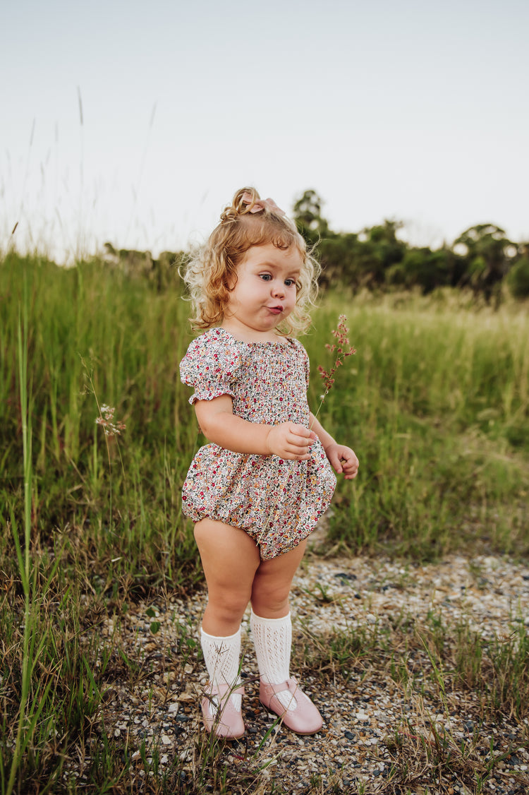 Berry Floral Shirred Romper