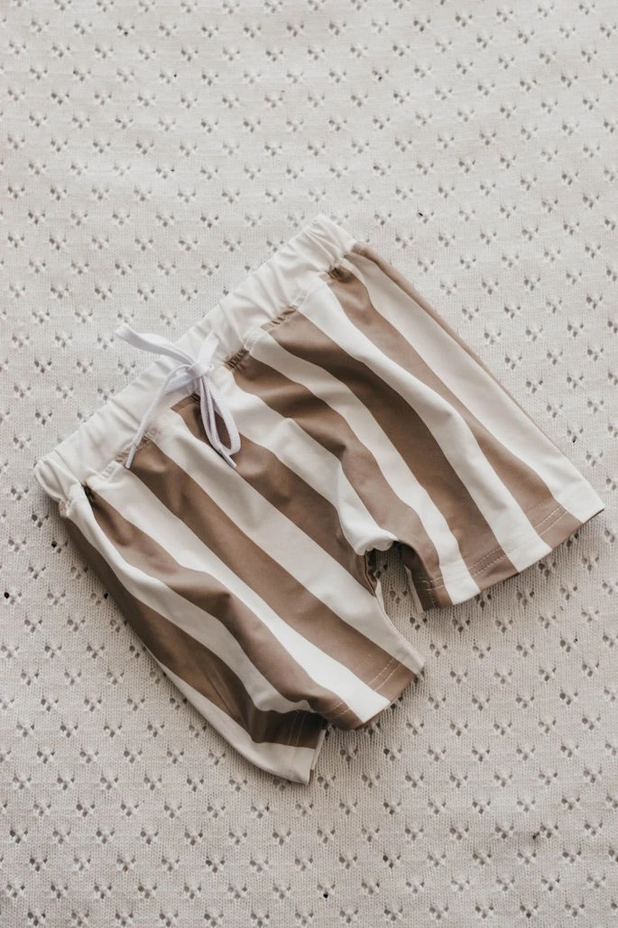 Striped Hazelnut Swim Shorties